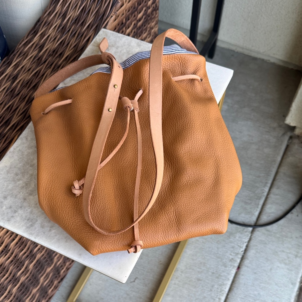 NEW. Umbrella Collective Brown Leather Drawstring Women's Bag - Picture 6 of 6